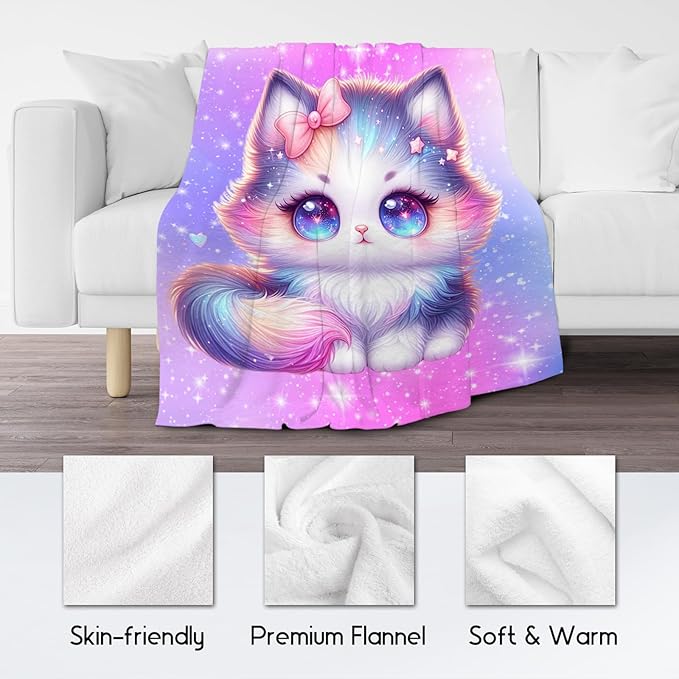 Girls Blanket - Cat Blankets for Kids Toddler - Gifts for Cat Lovers - Plush Cozy Cute Samll Throws (40"x50")
