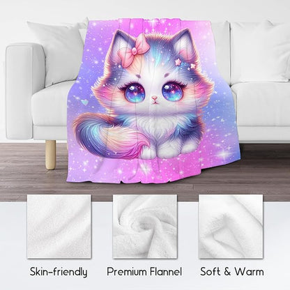 Girls Blanket - Cat Blankets for Kids Toddler - Gifts for Cat Lovers - Plush Cozy Cute Samll Throws(30"x40")
