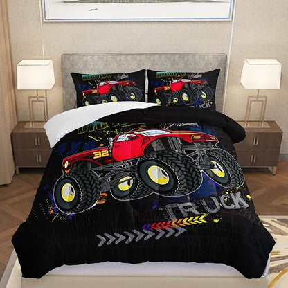 AILONEN Trucks Comforter Set Twin Size, Monster Trucks Bedding Set for Boys Teens,Extreme Sports Theme Bed in a Bag Duvet Set,1 Quilt and 2 Pillowcases,3 Pcs