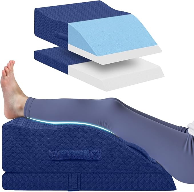 Elevation Pillows for Leg After Surgery, Memory Foam Adjustable Wedge Pillow for Injury or Rest, Ankle Pillow for Sleeping Blood Circulation Blue/Double Leg