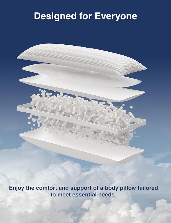 ZonLi Adjustable Memory Foam Body Pillow for Adults, Firm Support Long Pillow for Side Sleepers, Elegant Quilted 20x54 inch, White