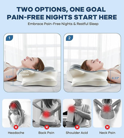 DONAMA Cervical Pillow for Neck and Shoulder,Contour Memory Foam Pillow,Ergonomic Neck Support Pillow for Side Back Stomach Sleepers with Pillowcase-King Size