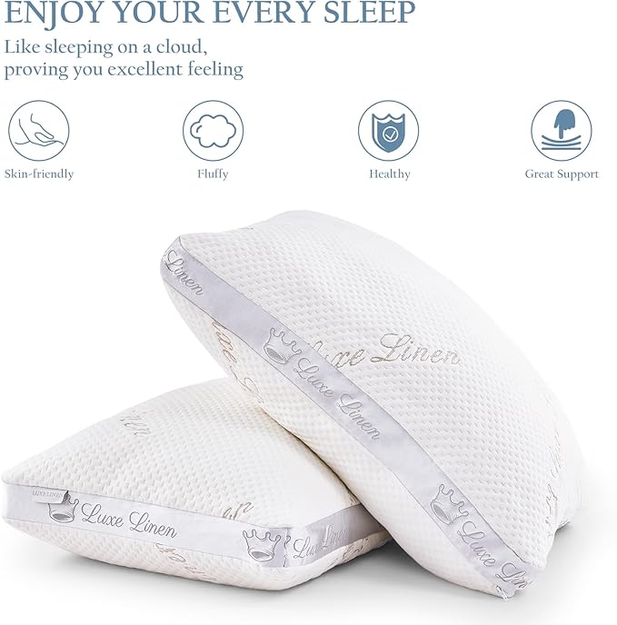 Organic Cotton King Size Pillows, Shredded Memory Foam Pillows, Adjustable Bed Pillow for Sleeping, 20"x36"Organic Cotton Bed Pillows for Side, Back, Stomach Sleepers（Pack of 1）