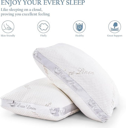 Organic Cotton King Size Pillows, Shredded Memory Foam Pillows, Adjustable Bed Pillow for Sleeping, 20"x36"Organic Cotton Bed Pillows for Side, Back, Stomach Sleepers（Pack of 1）