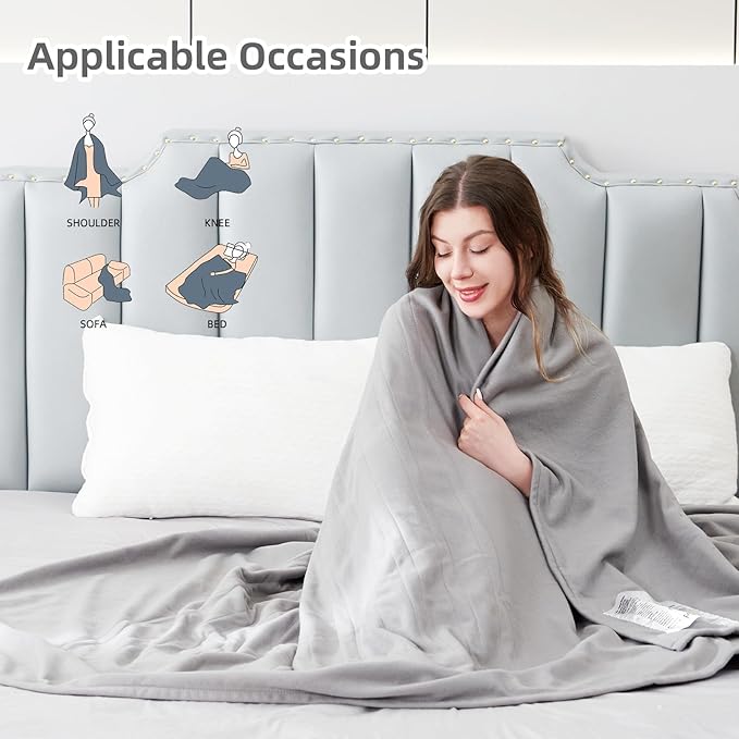 Electric Heated Blanket Full Size 72"x84", Soft Fleece with 10 Hours Auto-Off & 4 Heating Levels, Overheating Protection, Machine Washable, Cozy Light Gray