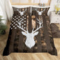 Camouflage USA Flag Bedding Comforter Full Size, Brown Camo Deer Antlers and Trees Print Natural Duvet Cover for Girls Teens Man Gift, American Flag Ultra Soft Bedding Set with 2 Pillowcases