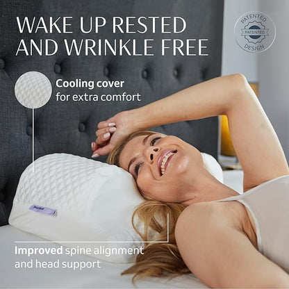 YourFacePillow- Back Sleeper Beauty Pillow, Cervical Neck Pillow, Patented Contour Memory Foam Pillow, Ergonomic Neck, Back and Shoulder Support. Back Sleeping Reduces Pressure on Skin - Cooling