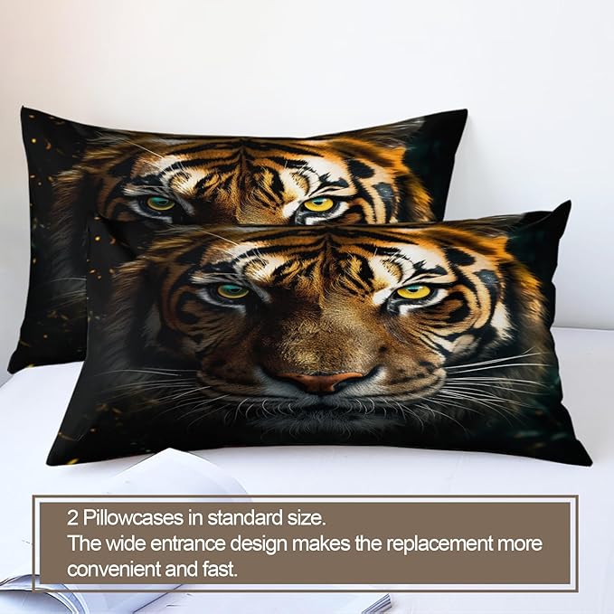 Tiger Duvet Cover Oversized King African Tiger Bedding Set 3 Piece Bedroom Decor Tropical Wild Animal Comforter Cover and 2 Pillow Sham with Zipper Closure