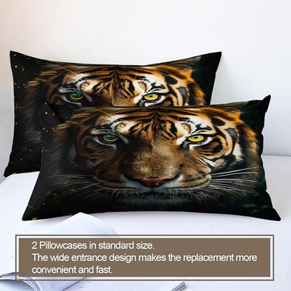 Tiger Duvet Cover Oversized King African Tiger Bedding Set 3 Piece Bedroom Decor Tropical Wild Animal Comforter Cover and 2 Pillow Sham with Zipper Closure