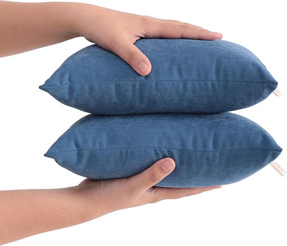 FLXXIE 2 Pack Microfiber Small Mini Pillows, 11x7 Inches, Soft Washable Travel Nap Pillows, Denim Blue