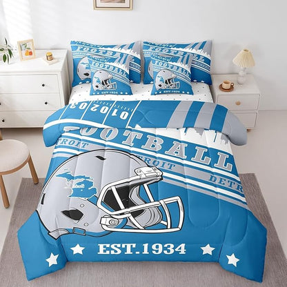 Erosebridal Full Comforter Set Gridiron Theme Bedding 7 Pieces, 3D Sports Helmet Comforter + Flat Sheet + Fitted Sheet + 2 Pillowcases + 2 Throw Pillow Covers