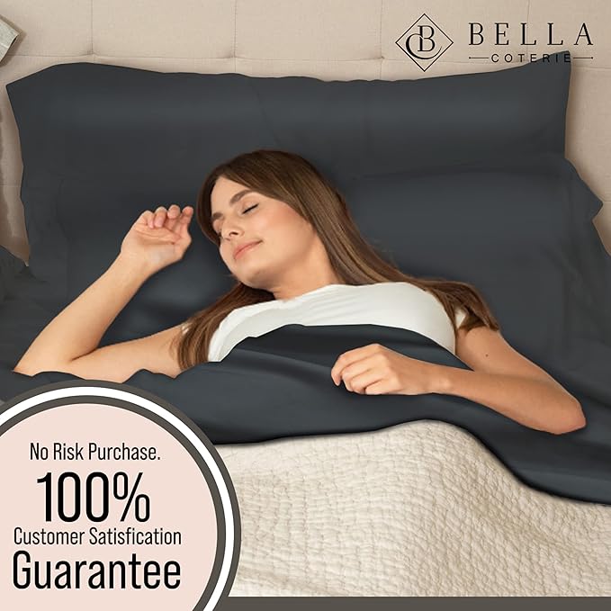 Bella Coterie 6 Piece Luxury Bamboo Viscose Queen Size Sheet Set | 100% Organically Grown | Cooling for Hot Sleepers | 18" Deep Pocket | Soft & Hypoallergenic | 4 Pillowcases [Charcoal Grey]