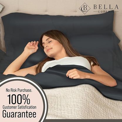 Bella Coterie 7 Piece Luxury Bamboo Viscose Split King Size Sheet Set | 2 Fitted Sheets for Adjustable Beds | 100% Organically Grown | Cooling for Hot Sleepers | 4 Pillowcases [Charcoal Grey]