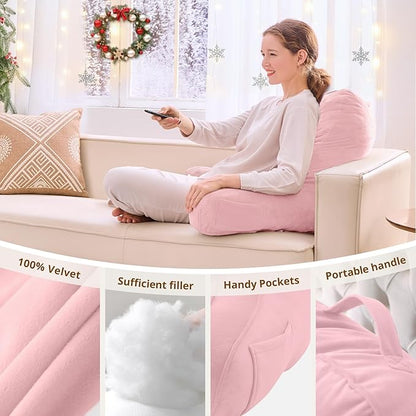 Sasttie Reading Pillow, Pillows for Reading or Relaxing – Ergonomic Support for Head, Neck, Back, and Lumbar, 21-Inch, Light Pink