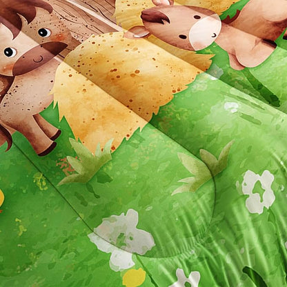 Kids Comforter Set Farm Theme Printed Pattern Bedding Set with 1 Comforter and 2 Pillowcases for Girls Boys Bedroom All Season(Farm Theme03 Full)