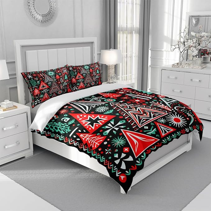 Christmas Duvet Cover Bedding Sets King Size for Kids Girls Teens, Christmas Petal Country Bedding Décor, 1 Duvet Cover and 2 Pillow Shams - 80x90 inches
