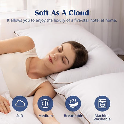 puredown® Goose Feather Down Pillows King Size Set of 2, Soft Fluffy Bed Pillow for Sleeping with 100% Cotton Cover, Medium Firm Luxury Hotel Collection Pillow for Back, Stomach or Side Sleeper
