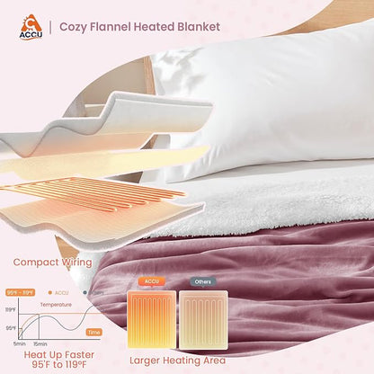 Heated Blanket Throw Size Fast Warming Heating Electric Throw Blanket with 6 Heat Settings & 4 Hours Auto-Off, Ideal Gift for Her, 50"x60", Purple