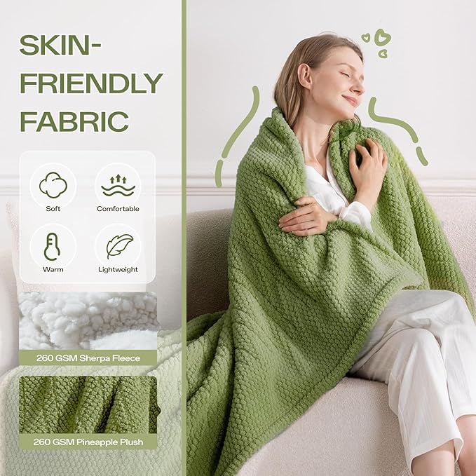 Heated Blanket Electric Blanket King Size, 90" x 100" Fast Heating Blanket with Dual Control 8 Heating Levels & 10 Hours Auto Off, Machine Washable, ETL & FCC Certification, Green
