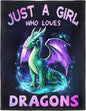 Dragon Lover Blanket, Just A Girl Who Loves Dragons Blanket, Soft Warm Cozy Fleece Throw, Gifts for Girls Women Kids, 40"x50", Black