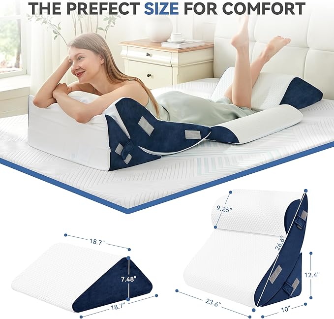 BDEUS 4pcs Orthopedic Bed Wedge Pillow Set for Sleeping, Memory Foam for Sleeping,Breathable Triangle Pillow Wedge, Post Surgery Memory Foam for Back, Leg Pain Relief, Sitting