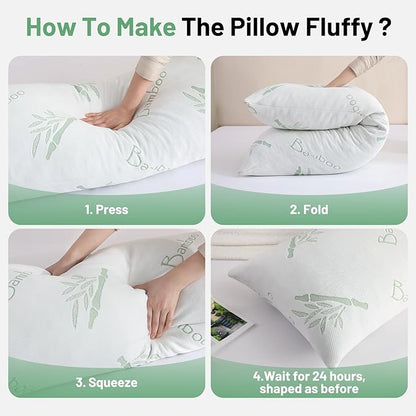 Body Pillow for Adults, Memory Foam Long Pillow for Side Sleeper, Fluffy and Firm Full Body Pillow with Removable Pillowcase,Adjustable Filling,20×54 Inch,Green
