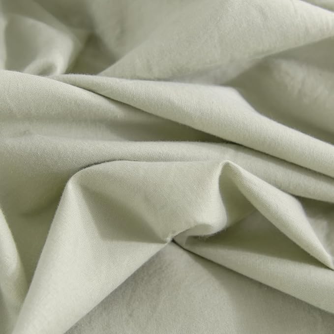 NEXHOME PRO Duvet Cover Set California King Linen Feel Textured Organic Natural 100% Washed Cotton Duvet Cover 3 Pieces Bedding Set Zipper Closure, Breathable, Soft, Mint Green (No Comforter)