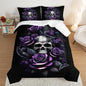 Death Skull Heads King Size Comforter Sets,Horror Themed Gothic Bedding for Kids Teens Boys Room Decor,Mysterious Floral Spider Western Comforter Sets with 2 Pillowcases.
