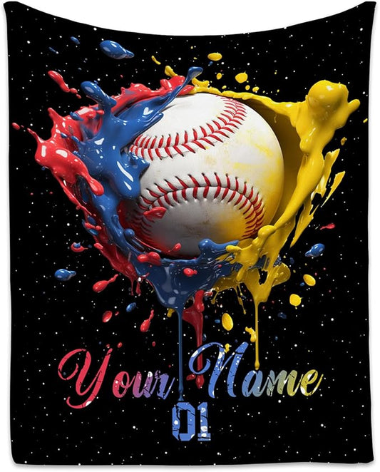 Personalized Baseball Blanket, Custom Baseball Gifts for Kids Boys Men, Sport Throw Blankets for Adults Team Player, Soft Flannel Throws Gift Home Decor (Colorful, 30x40 Inch)