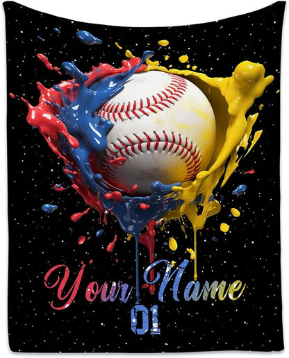 Personalized Baseball Blanket, Custom Baseball Gifts for Kids Boys Men, Sport Throw Blankets for Adults Team Player, Soft Flannel Throws Gift Home Decor (Colorful, 60x80 Inch)