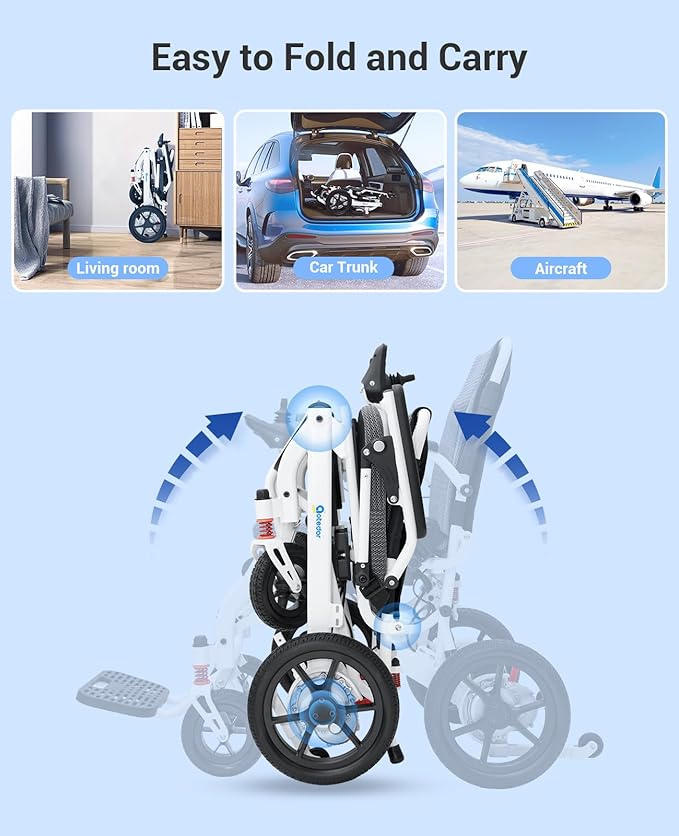 Aotedor Electric Wheelchairs for Adults,22 Miles Long Travel Range with 2 Lithium Batteries All Terrain Power Wheelchair,Ultra Lightweight 39Lbs Folding Compact Motorized Wheelchair,Airline Approved