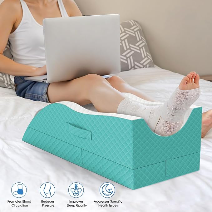 Elevation Pillows for Leg After Surgery, Memory Foam Adjustable Wedge Pillow for Injury or Rest, Ankle Pillow for Sleeping Blood Circulation Green/Single Leg
