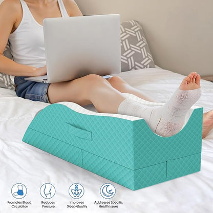Elevation Pillows for Leg After Surgery, Memory Foam Adjustable Wedge Pillow for Injury or Rest, Ankle Pillow for Sleeping Blood Circulation Green/Single Leg