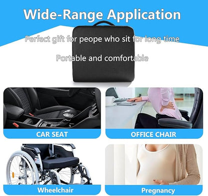YOUFI Extra Thick Large Seat Cushion with Extra Cover, Gel Memory Foam Cushion with Carry Handle Non Slip Bottom, Pain Relief Coccyx Cushion for Office Chair, 19''x17.5''x4'' (Black Cover)