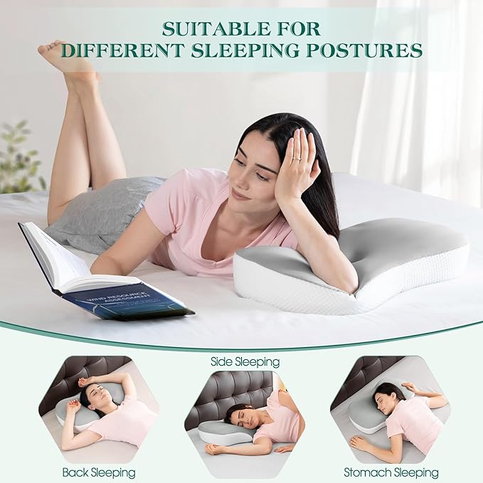 Cervical Pillow for Neck and Shoulder Support, Ergonomic Memory Foam Contour Pillows with Adjustable Dual Heights & Breathable Cover for Side Back Stomach Sleepers