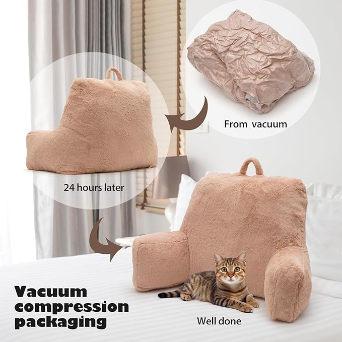 Reading Pillow Large Bed Pillow,Backrest Pillow with Arms, Back Support Pillow for Sitting Up in Bed, Couch for Lounging Bedrest,Camel