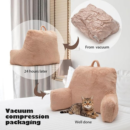 Reading Pillow Large Bed Pillow,Backrest Pillow with Arms, Back Support Pillow for Sitting Up in Bed, Couch for Lounging Bedrest,Camel