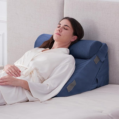 3PCS Wedge Pillow Set for After Surgery, Adjustable 9&12 Inch Bed Wedge Pillow for Sleeping, Incline Pillow Wedge for Headboard, Post Surgery, Acid Reflux, Neck&Back Support, Navy
