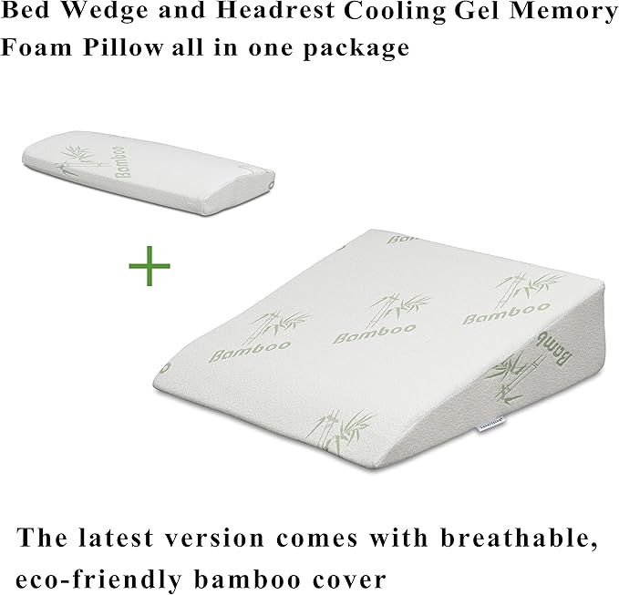 InteVision Foam Bed Wedge Pillow (26" x 25" x 7.5") and Headrest Set, 2" Memory Foam Top - Helps Relief from Acid Reflux, Post Surgery, Snoring