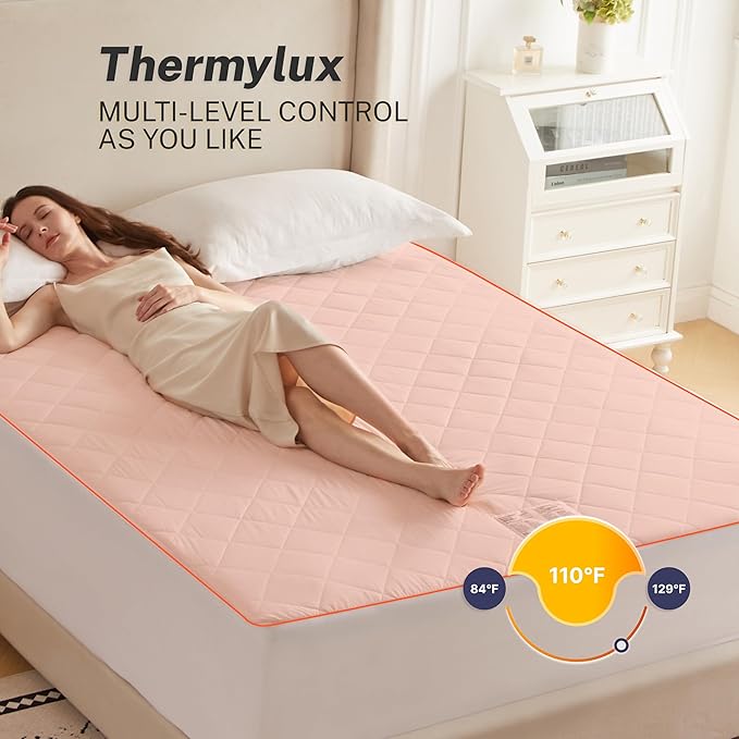 Electric Mattress Pad Twin Size Quilted Wave 10 Heat Settings with 12 Hour Auto Off, Deep Pocket Fits up to 15", Microfiber Bed Warmer, ETL Certified Machine Washable, 39"x75"