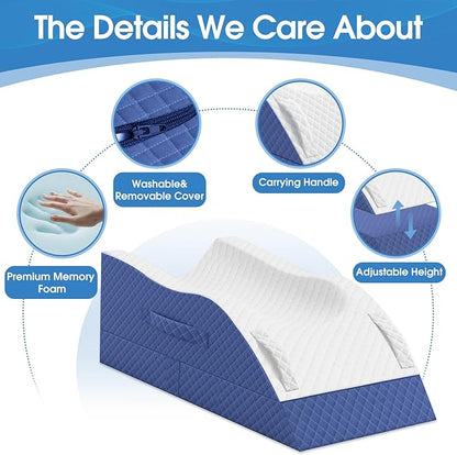 Elevation Pillows for Leg After Surgery, Memory Foam Adjustable Leg Wedge Pillow for Injury or Rest, Ankle Pillow for Sleeping Blood Circulation Blue