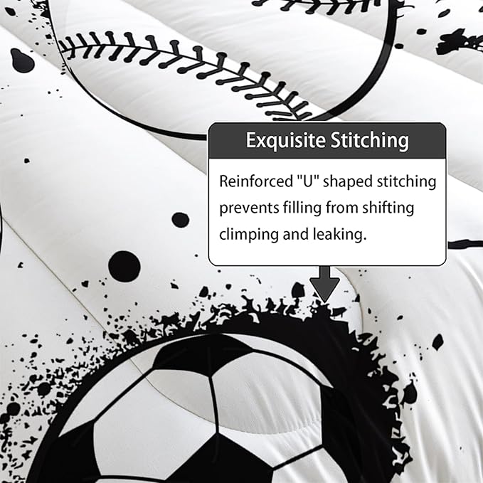 Axolotl Ball Sports Comforter Set King,Football Soccer Bedding for Boys,Football Baseball Game Comforter,Baseball Sport Bedding,Hip Hop Graffiti Artwork Bed Set for Kids Men,1 Quilt 2 Pillowcases