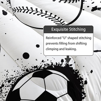 Axolotl Ball Sports Comforter Set King,Football Soccer Bedding for Boys,Football Baseball Game Comforter,Baseball Sport Bedding,Hip Hop Graffiti Artwork Bed Set for Kids Men,1 Quilt 2 Pillowcases