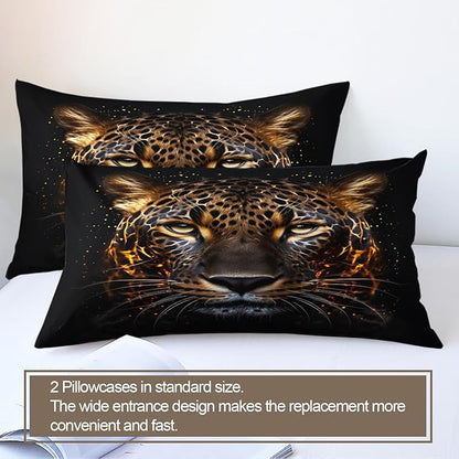 Tiger Duvet Cover Twin Cheetah Bedding Set 2 Piece for Kids Decor Abstract Animal Comforter Cover and 1 Pillow Sham with Zipper Closure