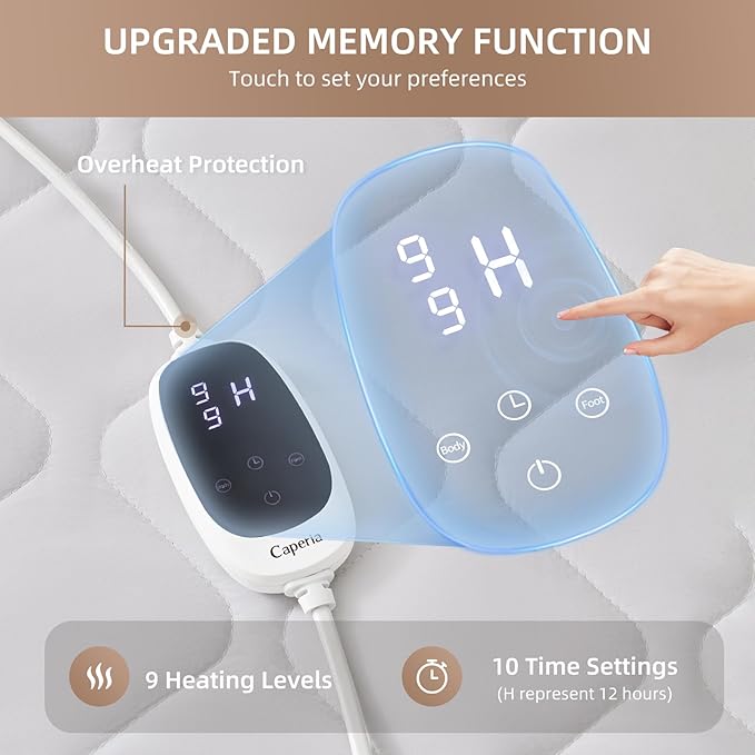 Heated Mattress Pad Quilted Multizone electric mattress pad Individual Body and Feet Bed Warmer 9 Heat Settings, 1-12 Hours Auto Off, Deep Pocket, Fast Heating, Machine Washable Twin 39''x75''