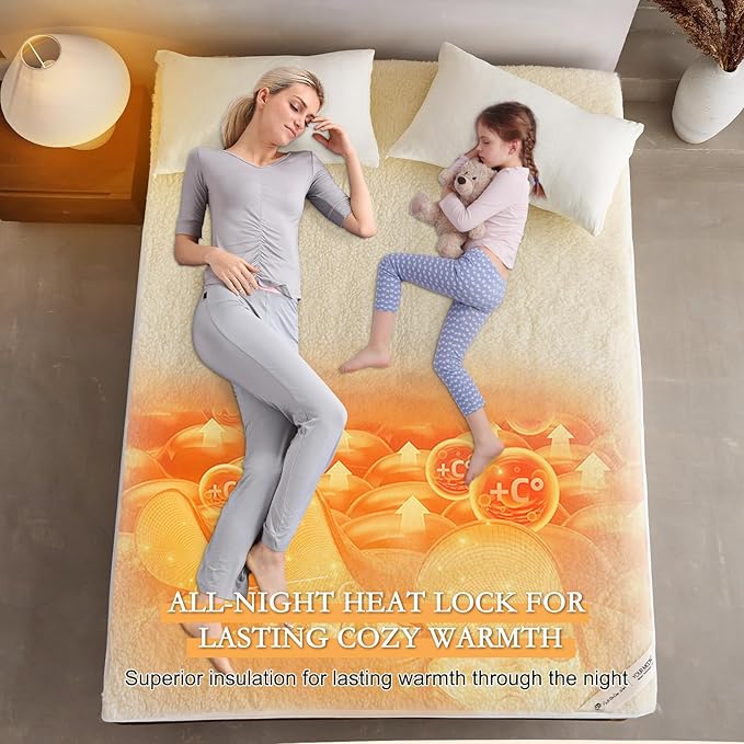 YOUR MOON Wool Fleece Mattress Pad Full – Organic Australian Wool Plush Mattress Topper, 370GSM Velvet Breathable Bed Mattress Cover with 16" Deep Pocket, 54"x75", White