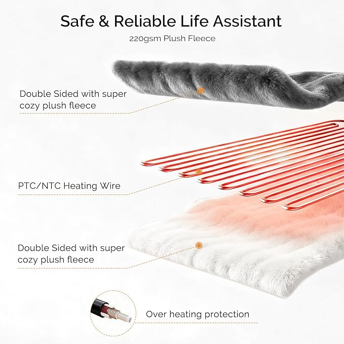Heated Blanket Electric Blanket Twin 62"x84" Fast Heating Electric Blanket with 10 Heat Levels & 10 Hours Auto-Off Overheat Protection Cozy Soft Flannel Heated Throw Blanket