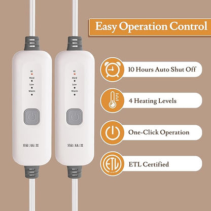 Electric Heated Blanket 84"x90" Queen Size - 4 Heat Settings & Dual Controllers, 10H Auto Shut Off, Ultra-Soft Sherpa Heated Blanket with Overheat Protection, Light Blue
