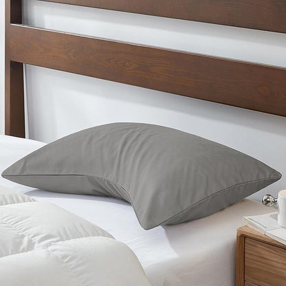 Sidney Sleep Curved Pillow Covers - Full Length Zipper Closure - Premium Soft Brushed Microfiber - 20 x 30 Inches - for Curved Side Sleeping Pillows (Queen, Silver Grey)