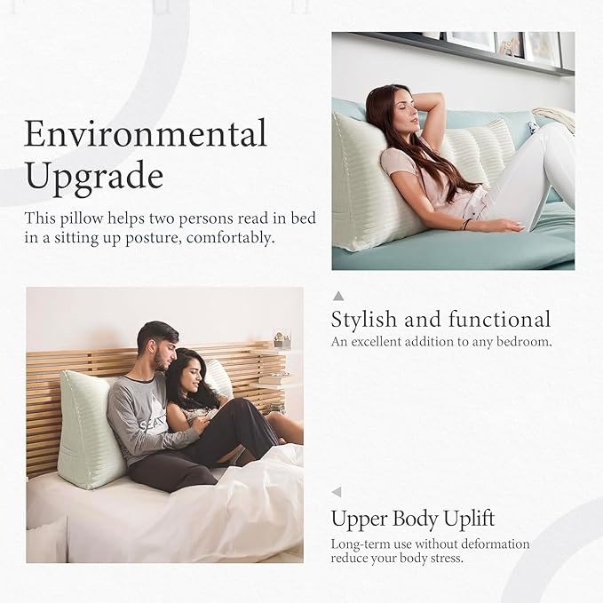 Wedge Headboard Pillow Dorm Room Reading Pillow Back Support for Sitting Up in Bed Bolster Lumbar Cushion Body Positioning Bedrest Corduroy (White, King (76 * 8 * 20in))